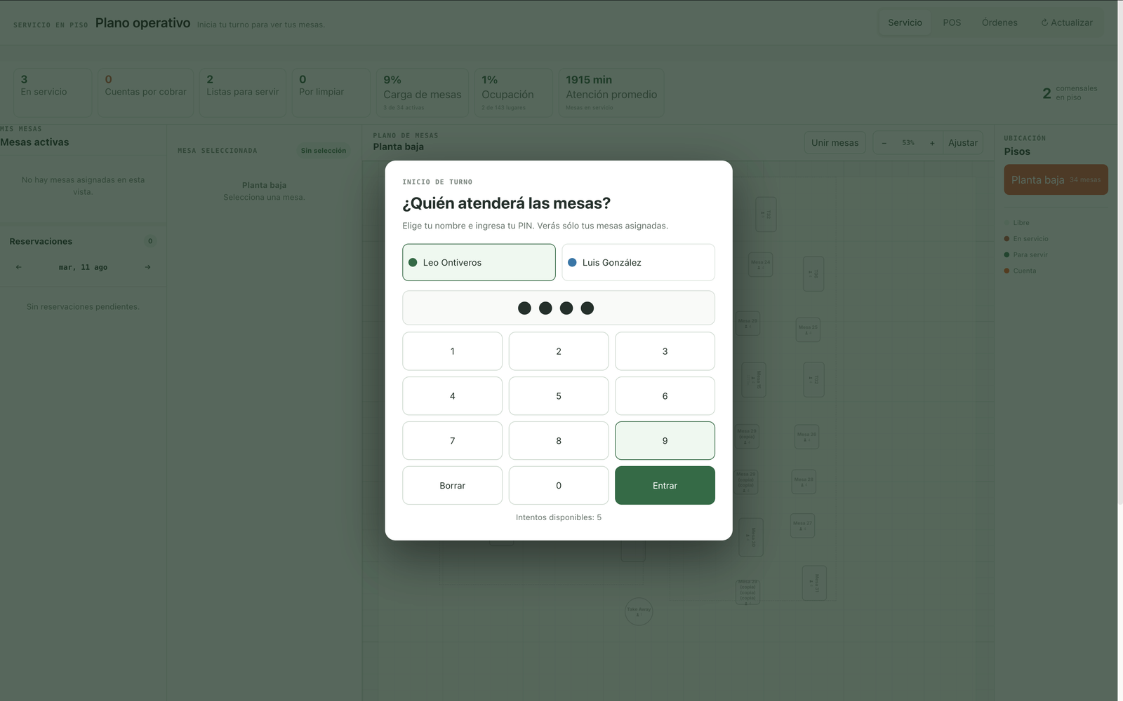 Ingreso de personal mediante PIN